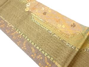 金彩変わり縞に草花・古典柄模様刺繍袋帯